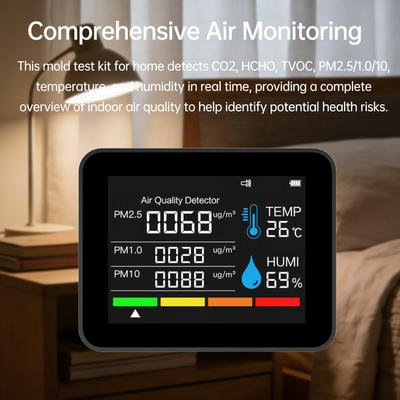 8 In 1 Air Quality Monitor Mold Test Kit CO2 HCHO TVOC PM2.5 PM10 Temperature Humidity Detector with Real Time Data Color Screen