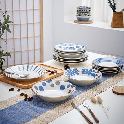 Japanese Ceramic Plate Set Under Glaze South Wind Series Round Dish for Western Dining