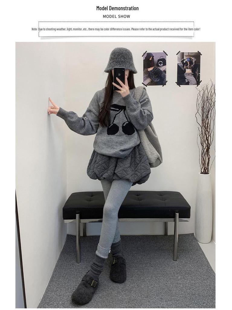 Korean Style Women's Elastic High Waist Padded A-line Mini Skirt-Pants for Autumn/Winter