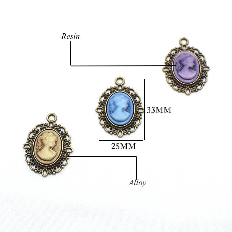 Antique Silver Oval Zinc Alloy Pendant With An Inlaid 18*25Mm Beauty Head Design, Hair Accessory Necklace, Diy Jewelry Accessory