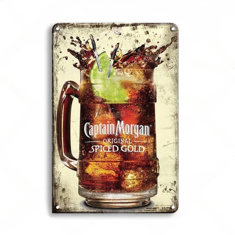 Vintage Trink-Rum Captain Morgan Blechschilder Poster Wanddeko Retro Metallschild Havana Club Bacardi Kraken Plakette Bar Kitsch