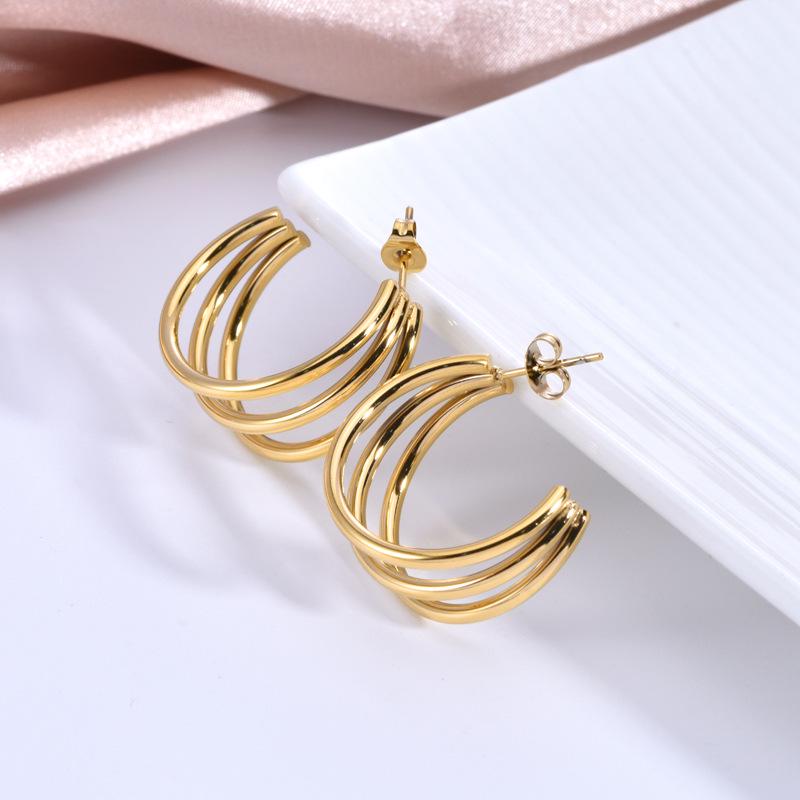 

Trendy European & American Style Gold-Plated Titanium Steel Hollow Round Earrings