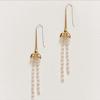 Personality Trend Brass Plated 18K Real Gold Lotus Natural Pearl Tassel Hook Earrings Fashion Earrings Women