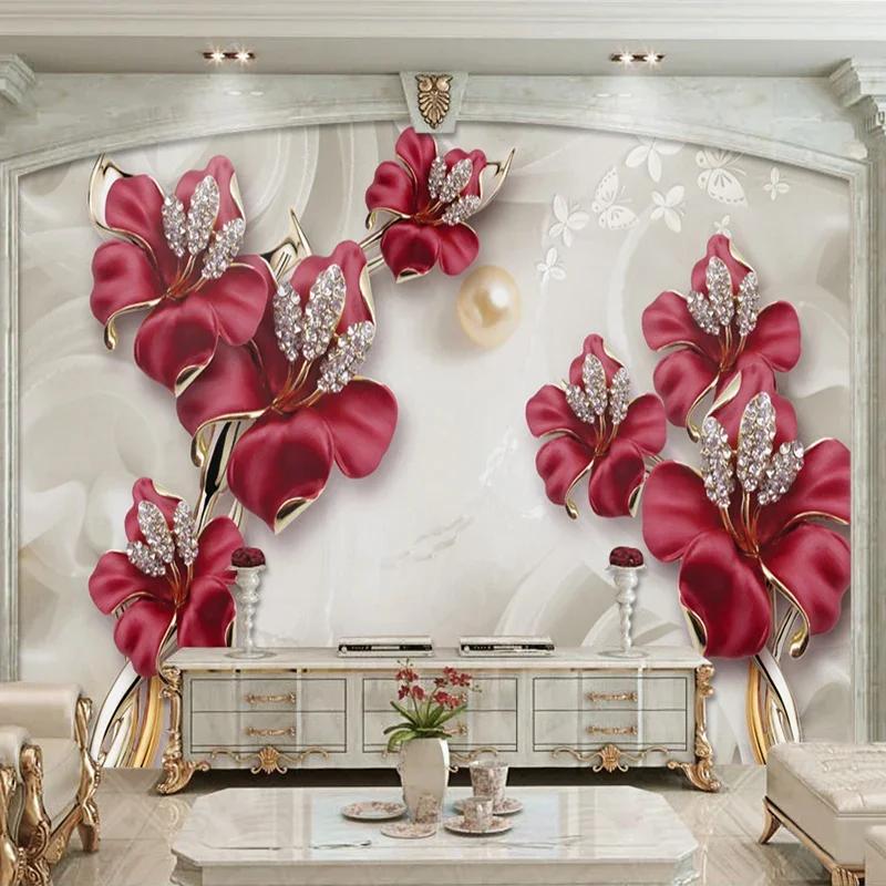 3D Photo Wallpaper Beautiful Stereo Jewelry Flower TV Wall Mural Living Room Bedroom Mural Wallpaper