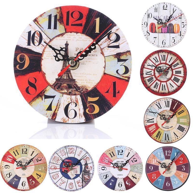 ساعة حائط خشبية مستديرة أنيقة بتصميم كلاسيكي للفواكه والنبيذ والخبز للمنزل والمكتب والبار