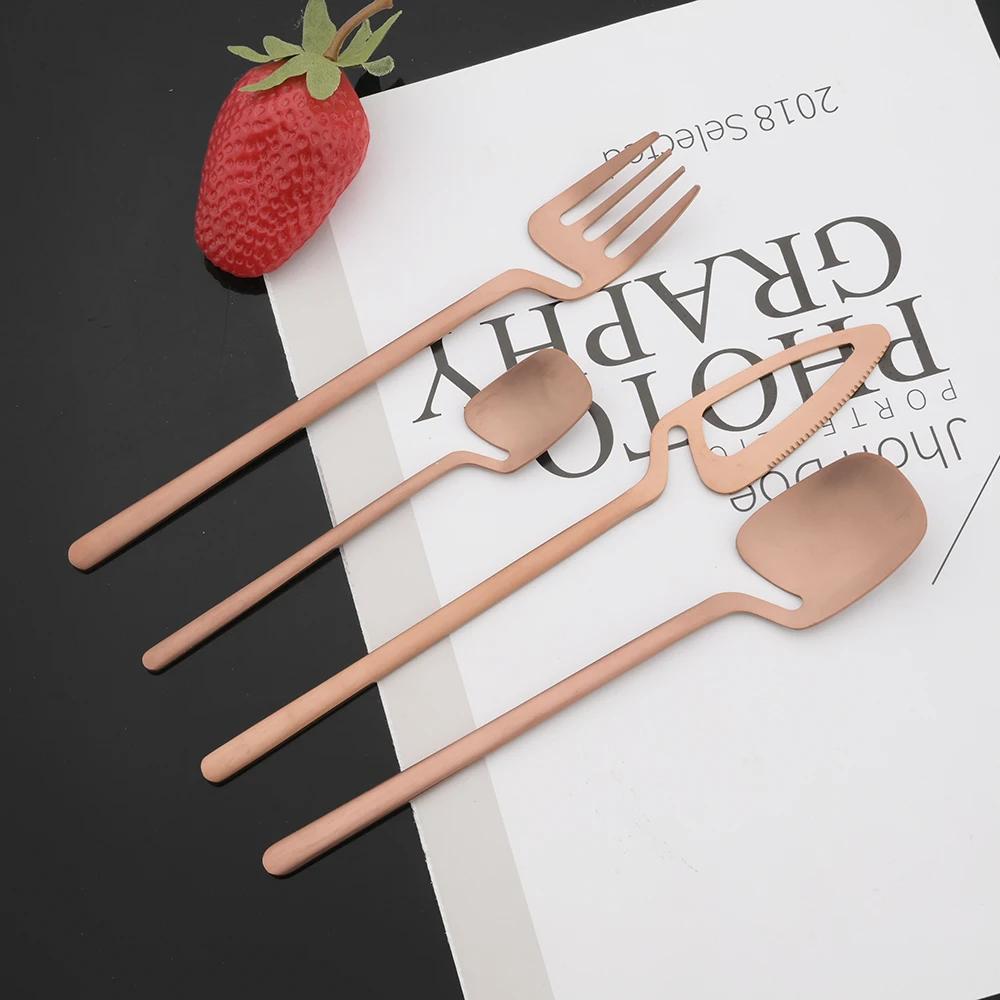 24Pcs Stainless Steel Flatware Cutlery Set Matte Knife Fork Spoon Teaspoon Dining & Kitchen Use Creative Hanging Tableware Set