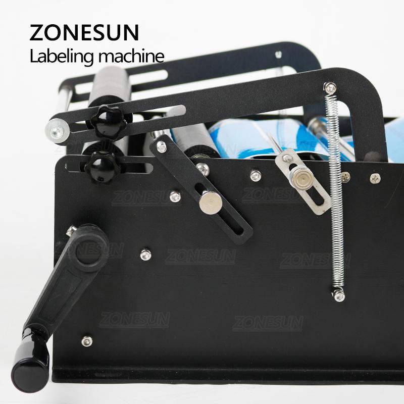 ZONESUN ZS-50W Manual Round Bottle Adhesive Sticker Label Applicator For Plastic Wine Bottle Packing Labeling Machine