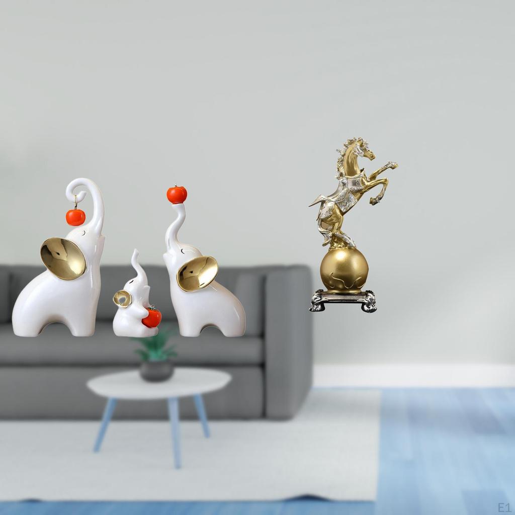 Elephant Family Sculptures And Horse Statue Art Craft Ornaments Decorative Figurines for Desk Living