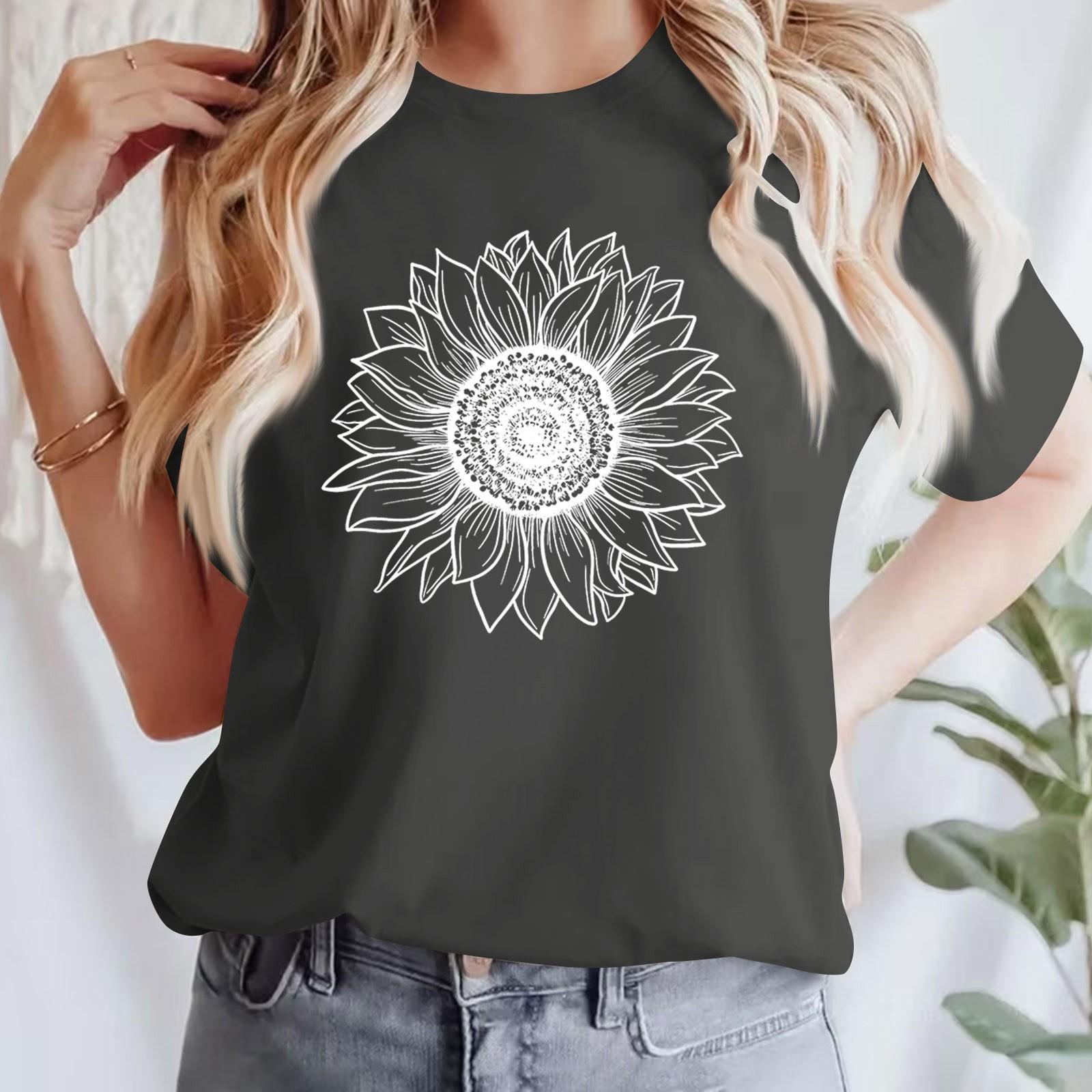 

Жіноча повсякденна футболка з принтом і круглим вирізом, пуловер з короткими рукавами XXXL