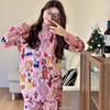 Pearl Velvet Autumn Winter Internet Popular Pajamas Women's Printed British Style Niche Entry Luxury Lapel Suit Home Clothes