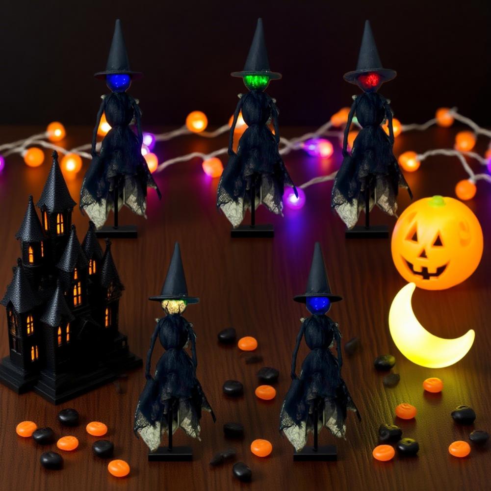 Halloween Witch Figurine Set Witch Decoration with Led Lights Spooky Halloween Witch Figurines for Mantel Tabletop Decor Glowing