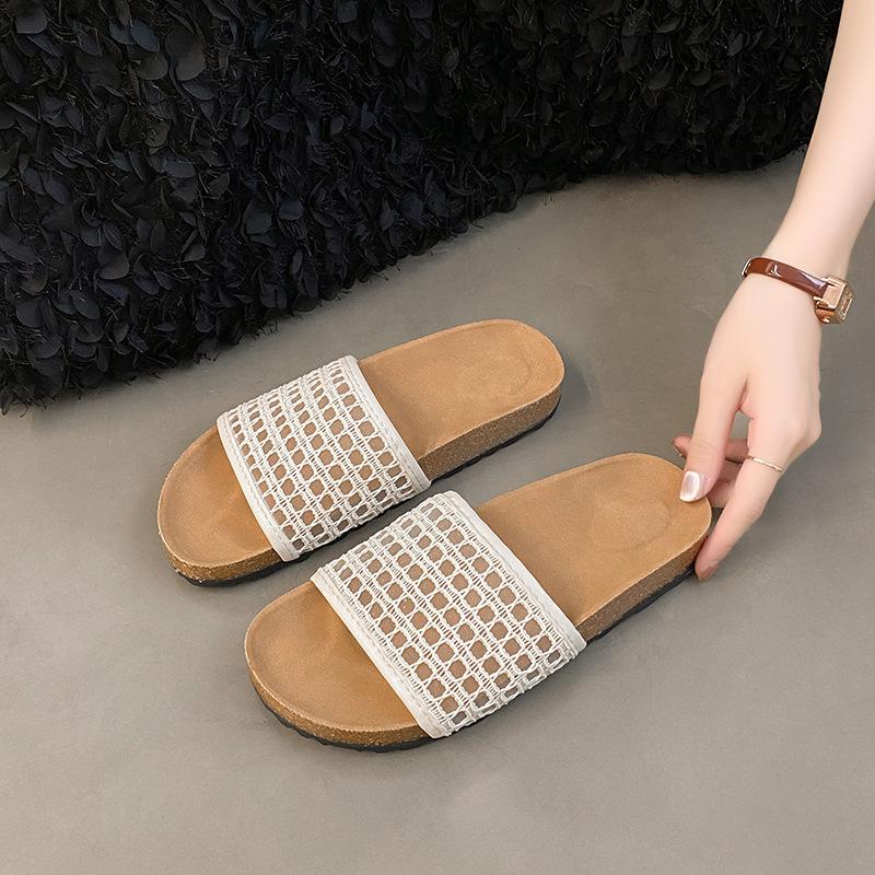 

French woven comfortable outer wear half slippers women s shoes summer 2025 new breathable hollow casual Roman sandals 43
