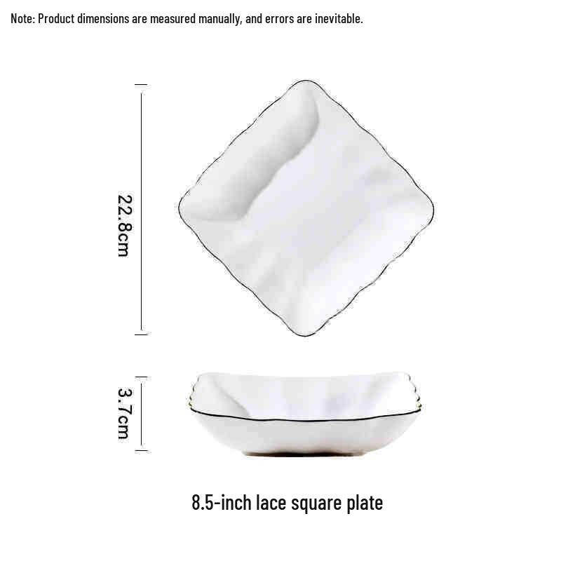 Elegant White Lace-Edge Ceramic Plate for Salads, Desserts, and More 1-piece Black Rim Lace Square Plate