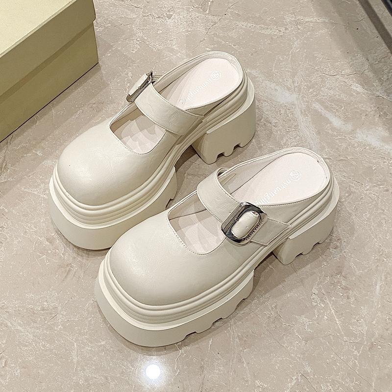 Fashion 10.5cm Microfiber Leather Platform Autumn Breathable Pumps Summer Spring Synthetic Chunky Heels Mary Jane Slipper Shoes