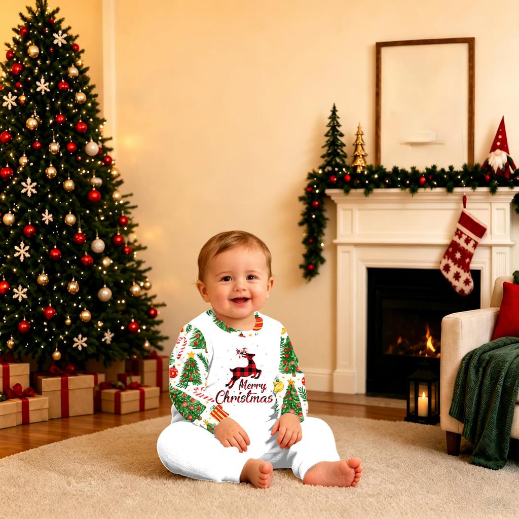 Christmas Print Long Sleeve Long Pants Family Matching Pajama Set for Holiday Loungewear
