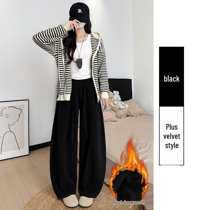 

Women s Velvet Thick Corduroy Knife-Cut Pants, Autumn/Winter 2025, Coffee Color, Straight Wide Leg Style S