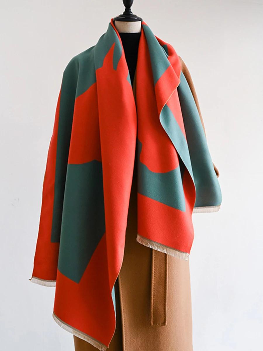 

Animal horse Winter Ourdoor Women Scarf Cashmere Thicken Warm Shawl Pashmina Scarves Female Double-sided Wrap Ladies красный