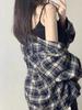 American Spice Girl Vintage Plaid Long Sleeve Red Shirt Women's Spring and Autumn Pure Desire Lazy Plaid Top Jacket Tide