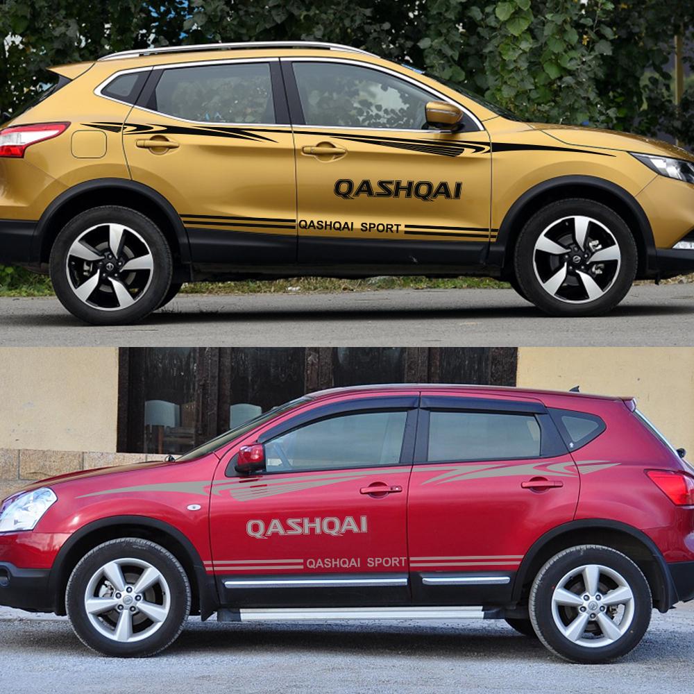 2 st Bilstickers För Nissan Qashqai J10 J11 J12 Vinylfilm Sportstyling Auto Sidokjol Dekal Tuning