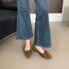 2025 new round head pleated bow suede light mouth short thick heel versatile OL fashion women's single shoes
