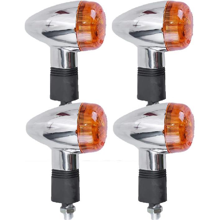 Anxingo 4PCS 12V Motorcycle Turn Signals Amber Chrome Bullet Front Rear Turn Signal Blinker Indicator Light Replacement for Kawasaki Honda Harley 1-7/8