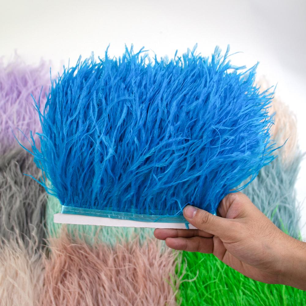 Feather1Meter 8-10cm Ostrich Feather Trim Fringe Ribbon Lake Blue for Dress Clothes Sleeve Decoration Sewing Plumes Fabric Fashion