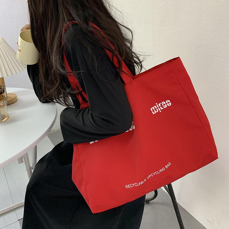 2025 New Solid Color Letter Print Large Capacity Shoulder Bag Tote Bag