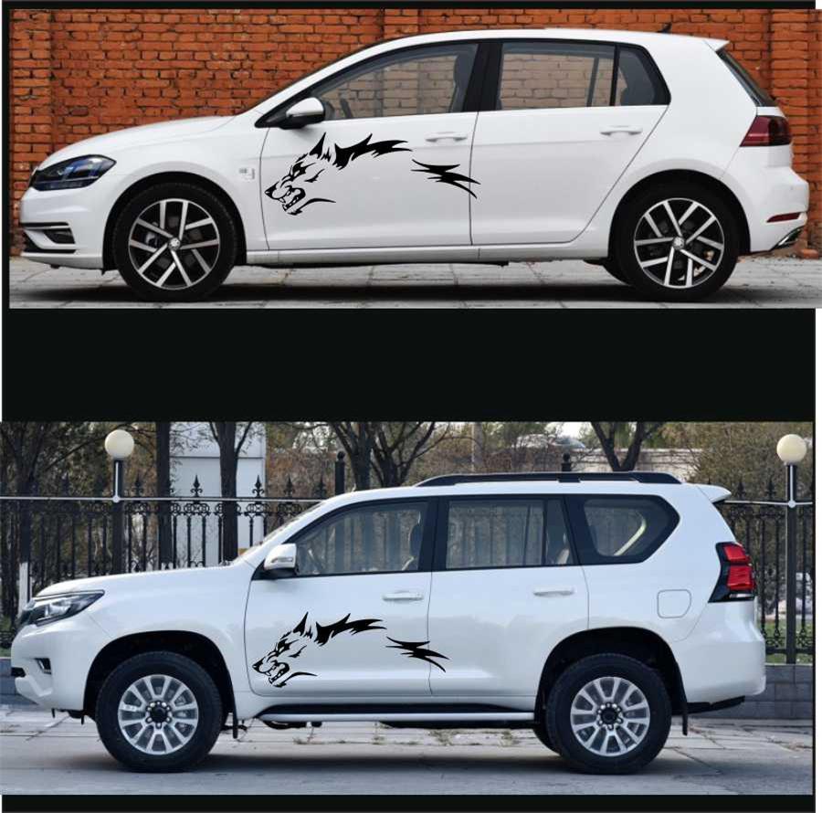 2pcs Black Car Body Side Door Stickers Running Wolf Totem Vinyl Decals Universal
