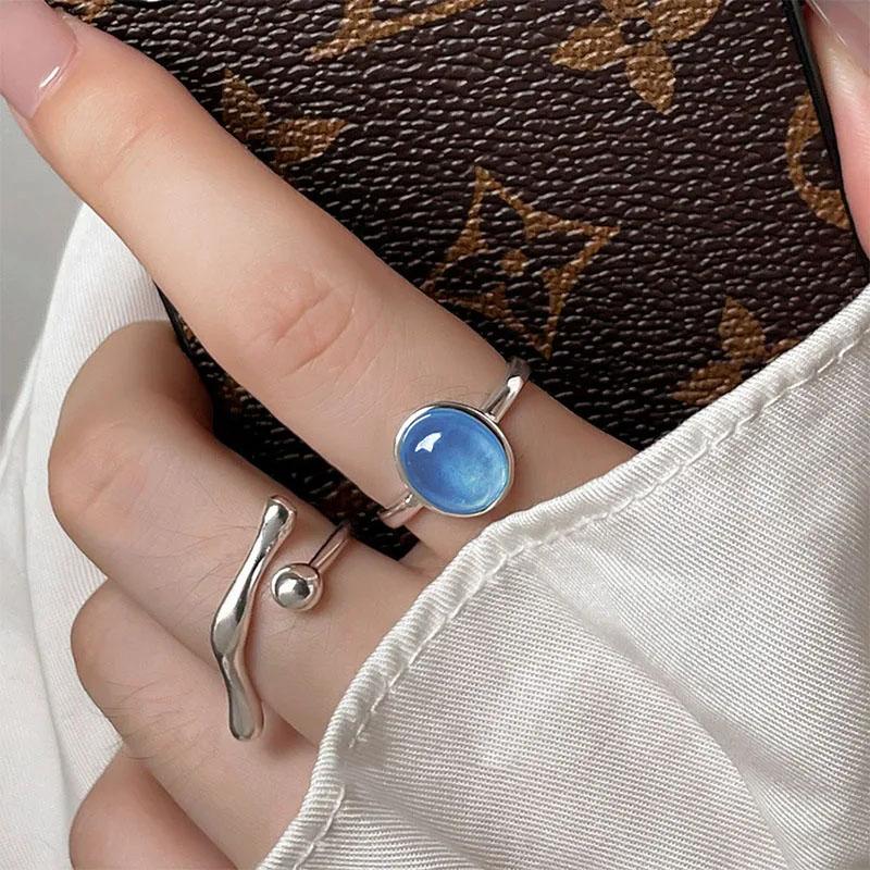 925 Sterling Silve Moonstone Irregular Ring for Women Party Gift Adjustabler Personality Korean Dropshipping