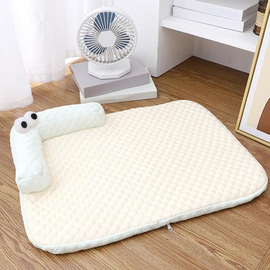 Dog Cooling Mat Ice Silk Cooling Pet Mat Bed Breathable Summer Pet Sleeping Pad with Neck Support Pillow for Small Dogs Cats