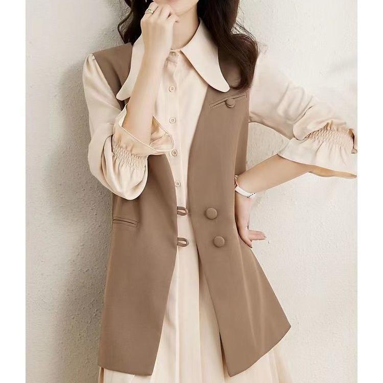 Fashionable Loose Two-Piece Dress Set with Vest Covering Belly