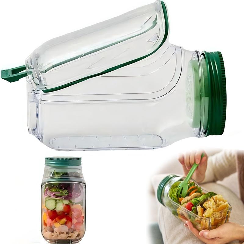 Salad Jar,Mason Jar Salad Container With Side Opening, Dressing Bowl, Sauce Compartments, Microwave-Safe, Freezer And Dishwasher