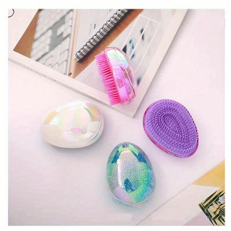 1pcs Mini Tangle Hair Comb Egg Shape Anti Static Soft Massage Hairbrush Glitter Travel Smoothing Brush Hair Styling Tools