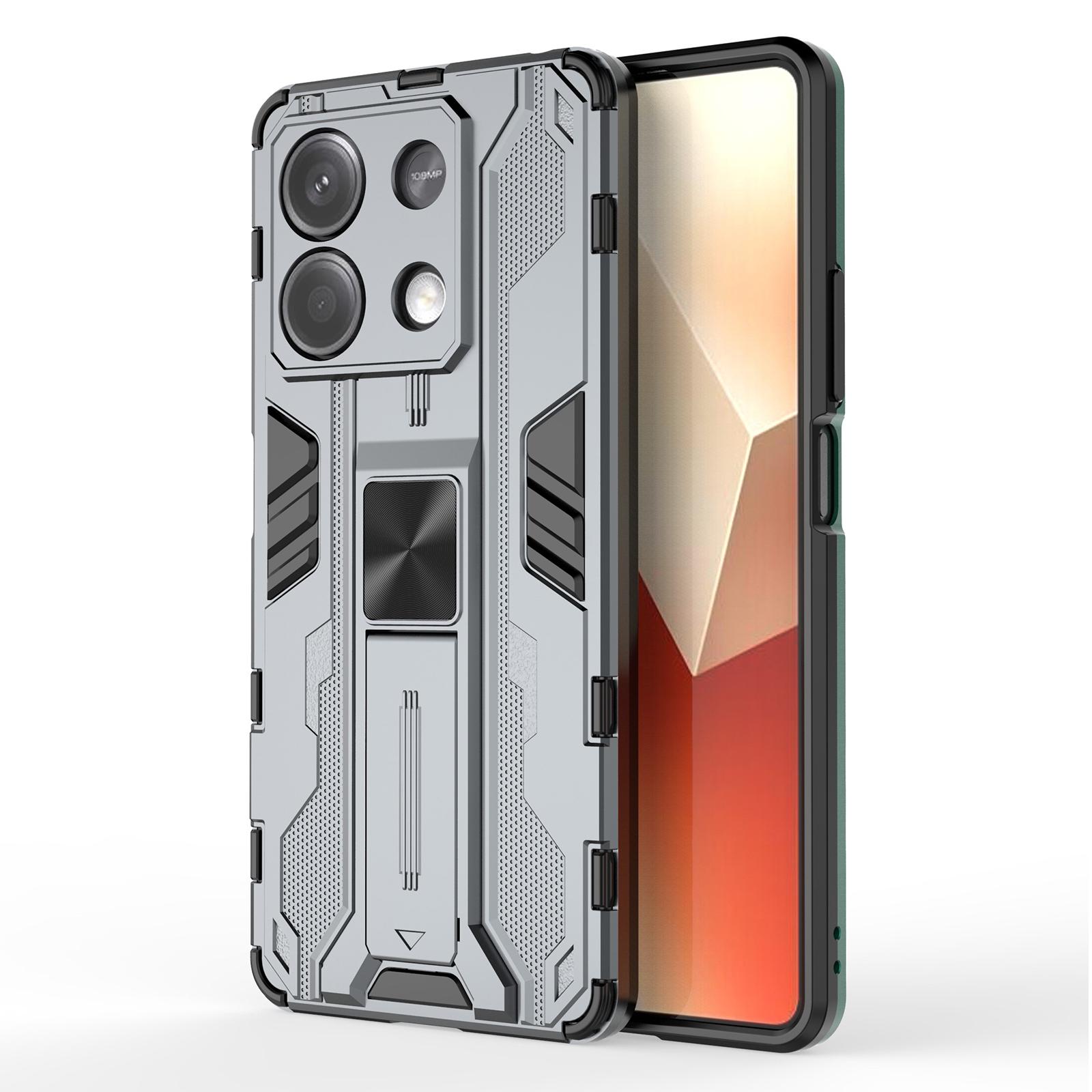 

For Xiaomi Redmi Note 13 5G Kickstand Case PC+TPU Hybrid Phone Cover Grey