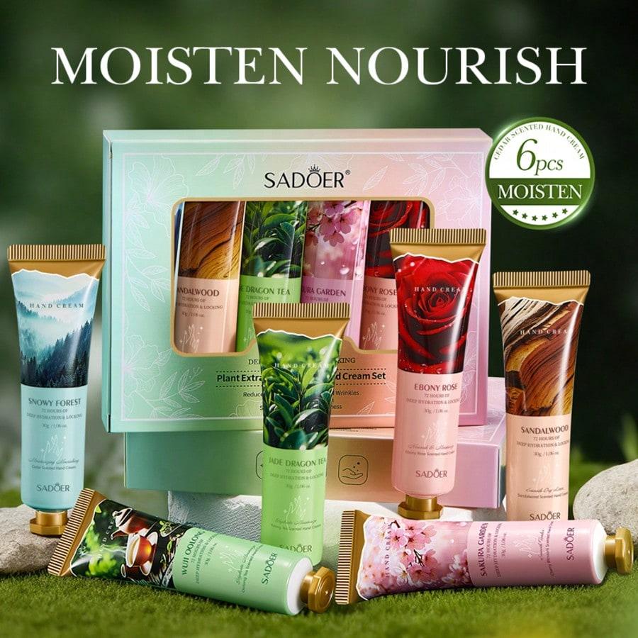 6-Piece Moisturizing Hand Cream Set Plant-Based Formula with Natural Fragrance for Dry Skin Care