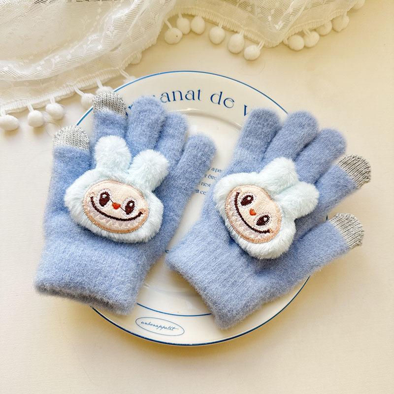 New Children's Gloves Cute Finger Gloves Korean Version Cartoon Autumn and Winter Thickened Five Finger Warm Baby Gloves