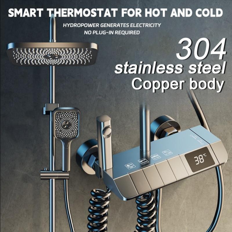 Enhanced Water Pressure Function Shower Set Copper Body Thermostatic 4-in-1 Showerhead Bathroom Shower Head Set