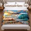 Fish Ocean Theme Soft Blanket Personalized Custom Name Text Print Warm Blanket Home Sofa Bedroom Decor