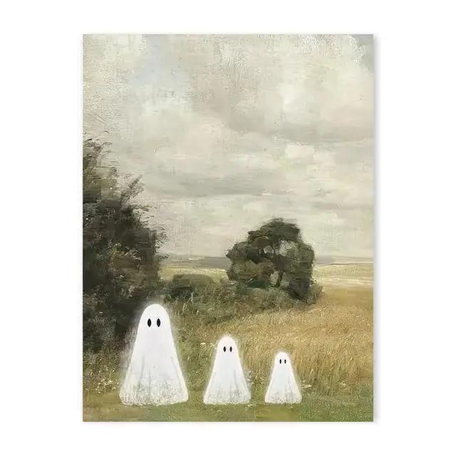 Halloween Horror Ghosts Black Cats Retro Landscape Canvas Prints Spooky Country Wall Art Posters for Living Room Home Decor
