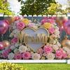 1pc Backdrop with Heart-Shaped Floral Design,Pink&Golden Theme,for Photo Booths,Anniversaries,Weddings,and Festive Decorations,Indoors and Outdoors