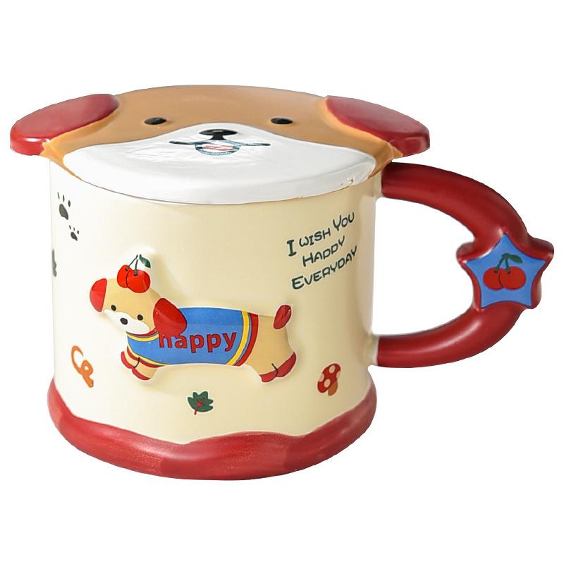 Dachshund Dog with Lid Ceramic Mug Couple Cute Office Water Cup Female Office Worker Particularly Beautiful Cup