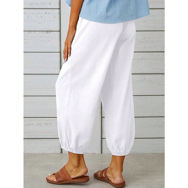 2026 Loose High-Waisted Buttoned Cotton Linen Wide-Leg Nine-Point Women's Pants