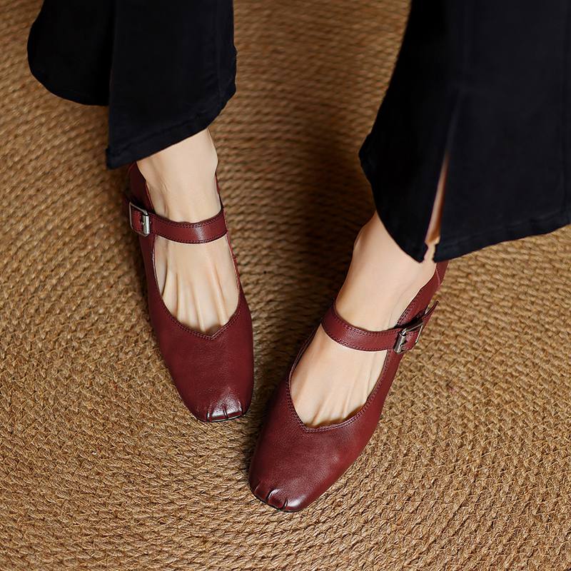 Krazing Pot Módní jarní a podzimní boty s hrubým podpatkem a přezkami, dámské boty Mary Janes s čtvercovou špičkou a lodičky z kravské kůže