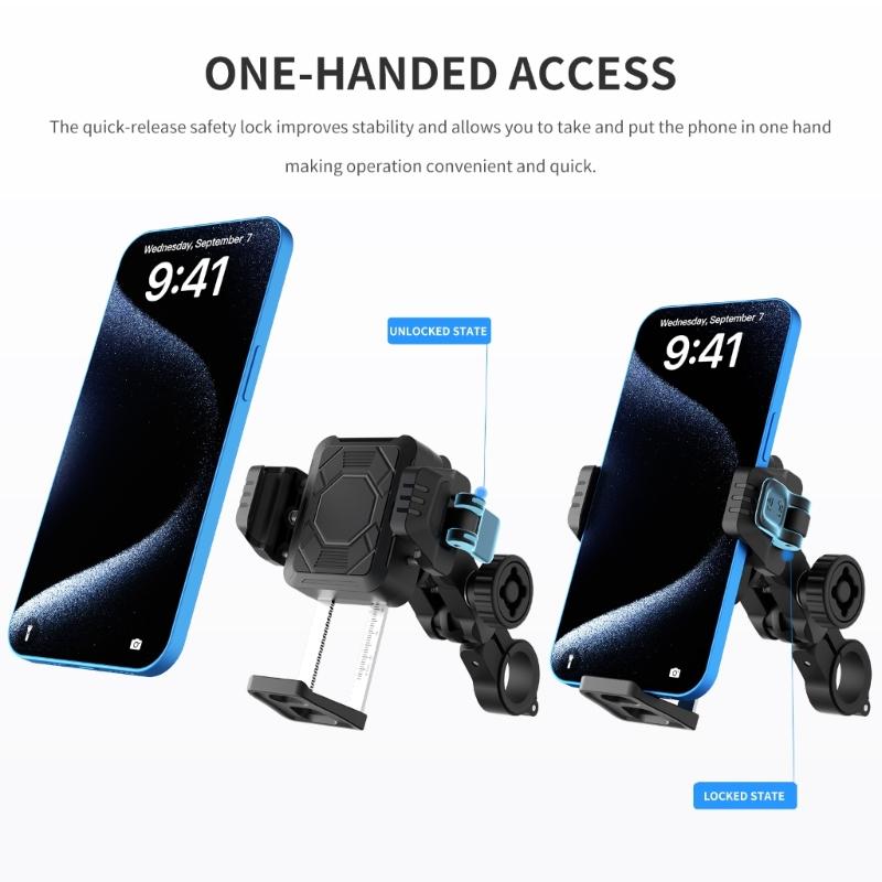 Motorcycle Phone Mount Holder Motorcycle Cellphone Mount, Bike Phone Handlebar Clamp with Anti Theft Lock