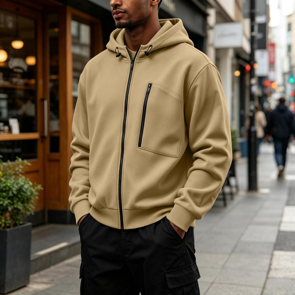 Giacca con cappuccio e zip da uomo con cappuccio regolabile e tasche con zip per l'uso all'aperto