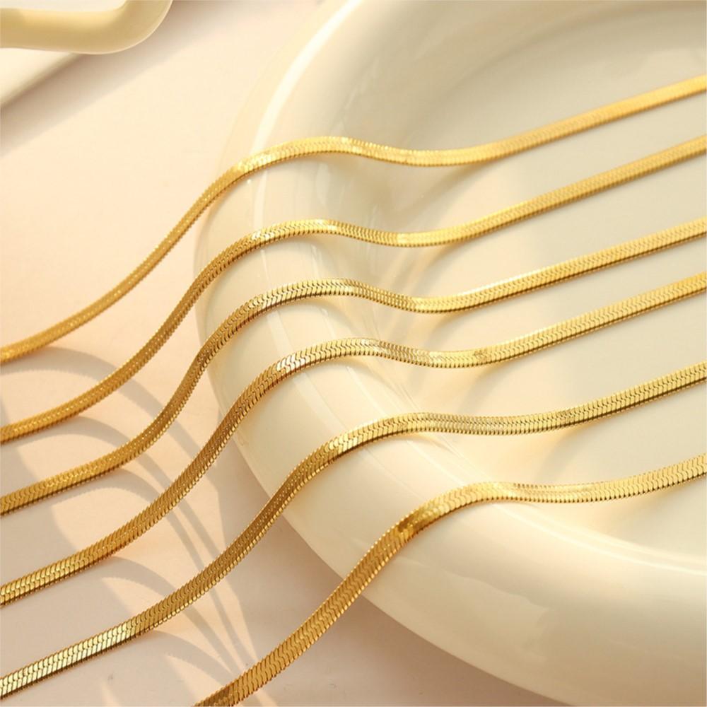 Flat Snake Chain Necklaces Matching Bracelets In 18k Gold Plated Stainless Steel Herringbone Chains Necklace Bracelet  For Women