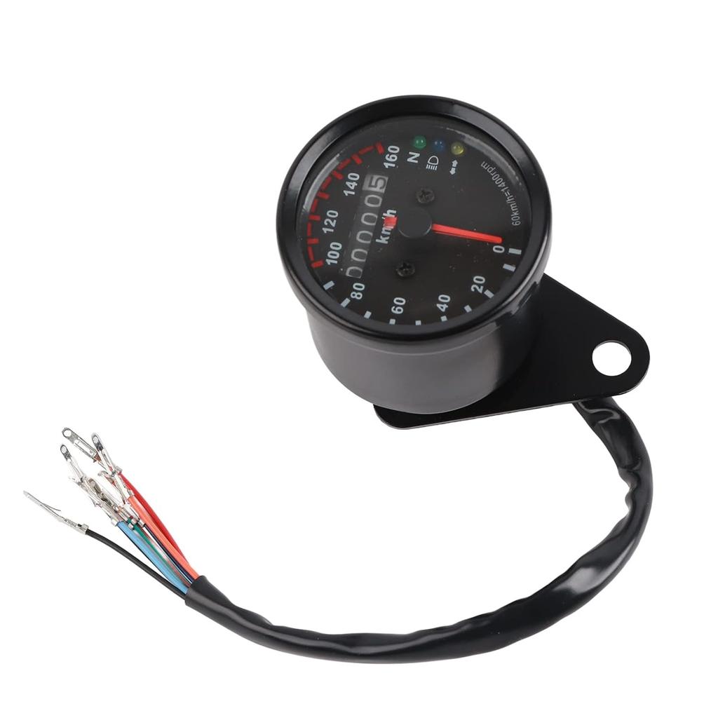 12V Universal LED Backlight Motorcycle Odometer Speedometer Gauge K/MH Single Indicator (Black)