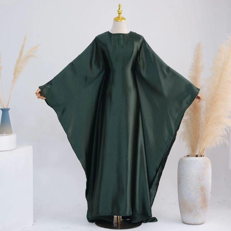 

New Middle East Dubai Party Robe round Neck Lace-up Dress round Neck Neck Bat Sleeve Dres Dark green 2 yards