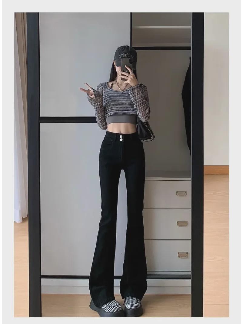 

Джинсы клеш с высокой талией цвета цемента для женщин — облегающие, эластичные, идеально подходят для невысоких девушек, идеальны для весны и осени M