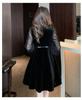 Autumn Black Velvet French Square Neck Dress: Waist-Cinching, Slimming A-line Hepburn Style with Long Sleeves